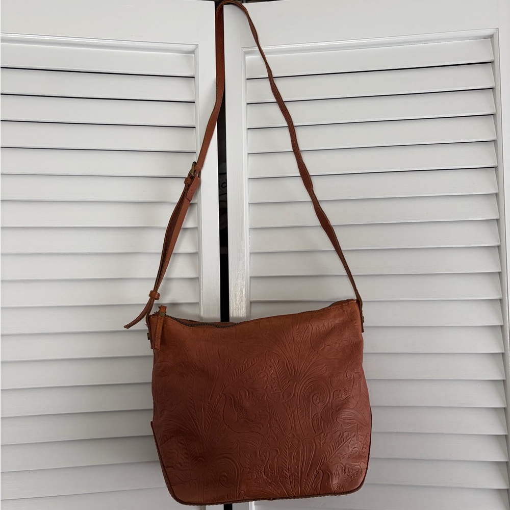 American Leather Co. Tooled Leather Crossbody/Shoulder Bag